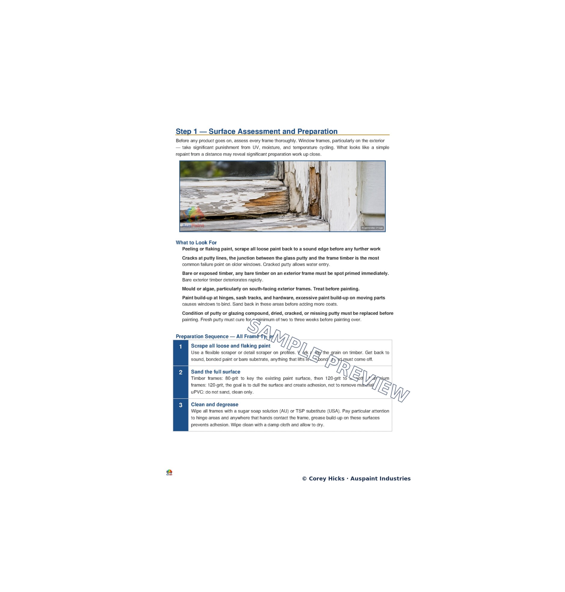 Watermarked sample page from Surfaces and Substrates about assessing and preparing window frames