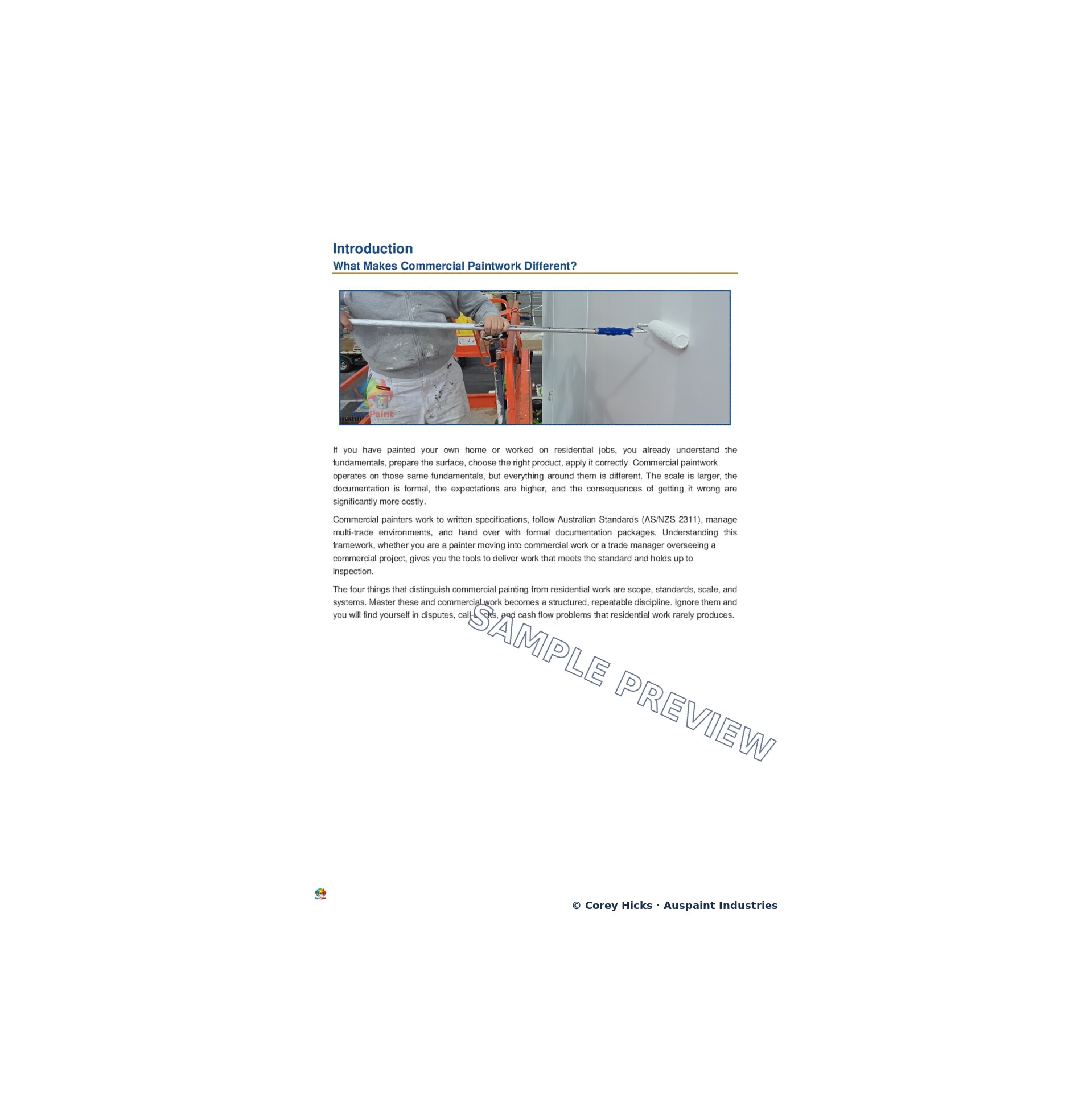 Watermarked sample page from The Trade Series introducing commercial paintwork